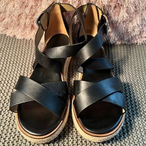 Black leather platform sandals